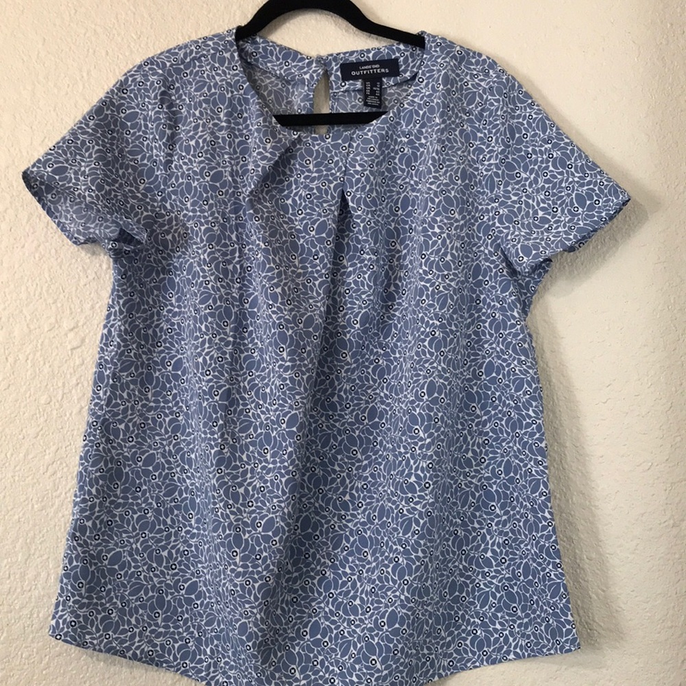 Chase Apparel Landsend blue pattern blouse 12